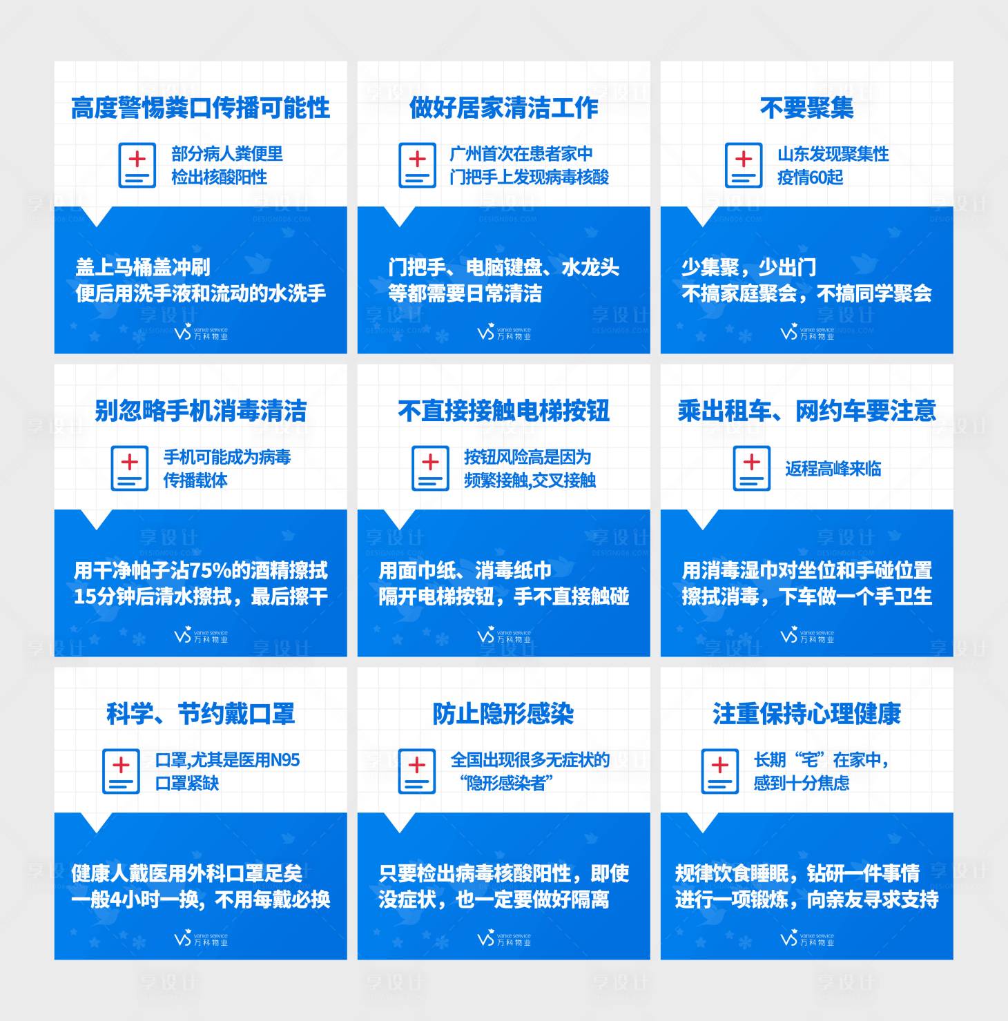 疫情防护九宫格宣传图蓝色色psd广告设计作品素材免费